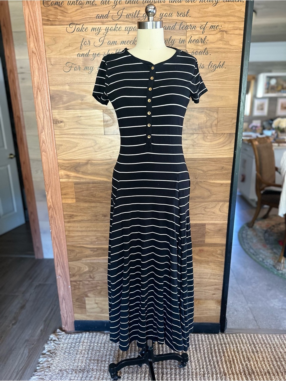 Ralph Lauren Black & White Striped Button-Front Maxi Dress